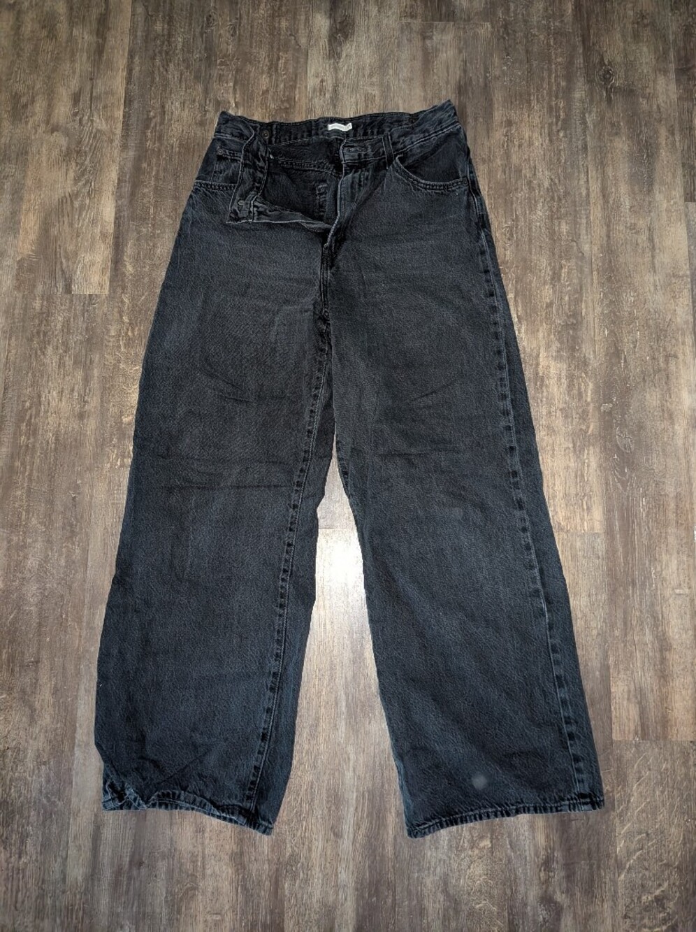 Women's Levis Cinch Baggy Wide Leg Jeans Size 29, Dark Grey/Black Denim